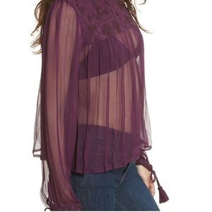 NWT Free People Retro Sheer Boho Blouse Deep Plum – Size M